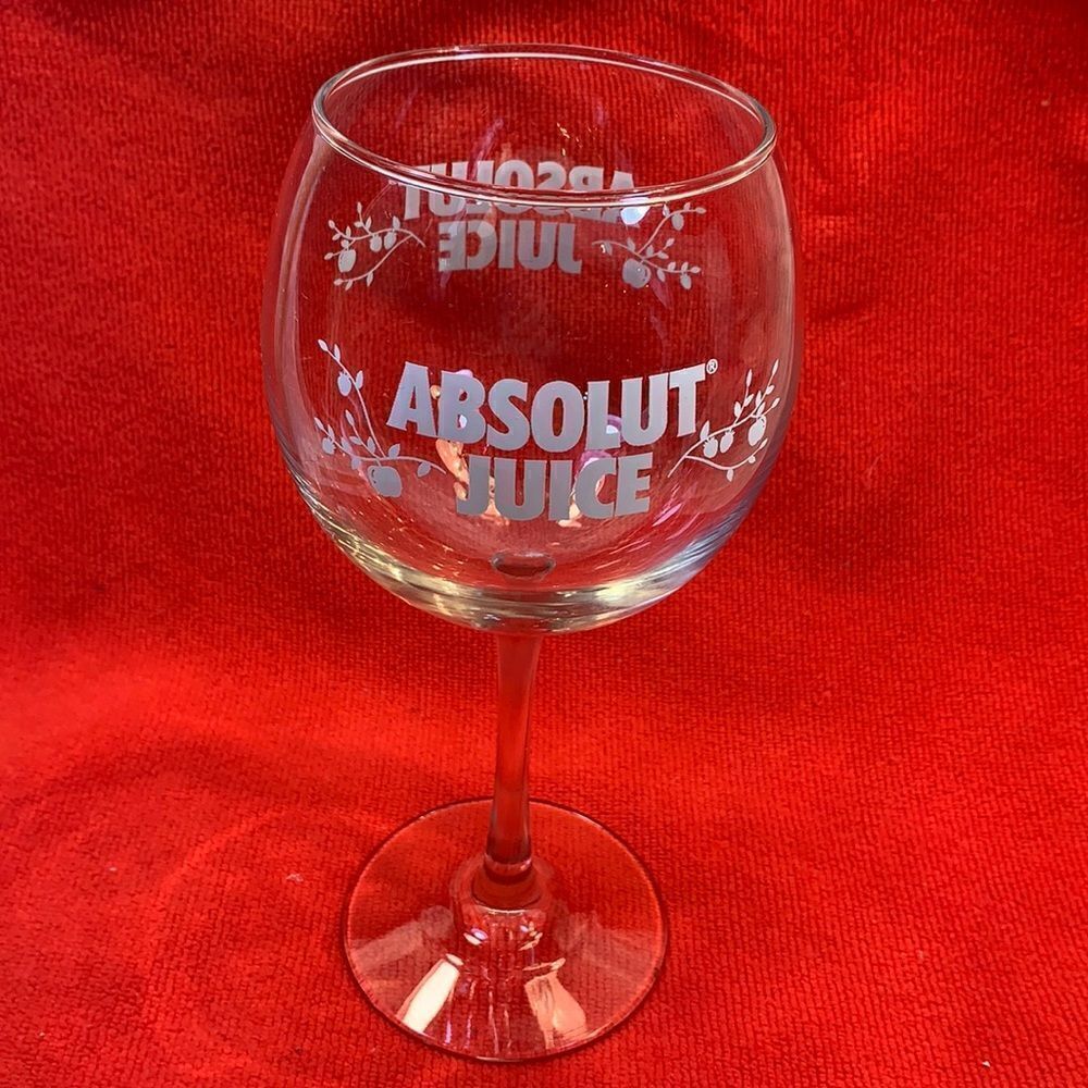 Absolut  Juice Vodka Goblet Clear Glass White Etching 16 Oz Each Single Stem Bar